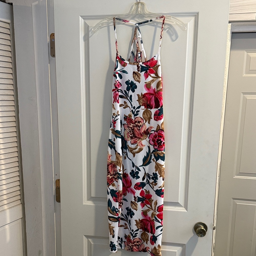 SHEIN Floral Print Midi Dress with Pink and Green Accents